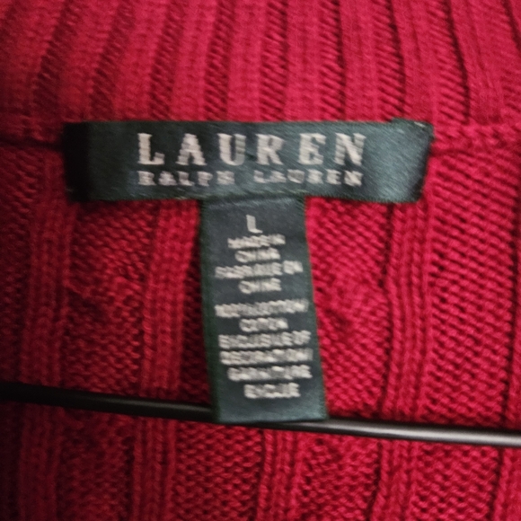Lauren Ralph Lauren Dark Red Cable-knit Zip-up Sweater Size L - Picture 6 of 9